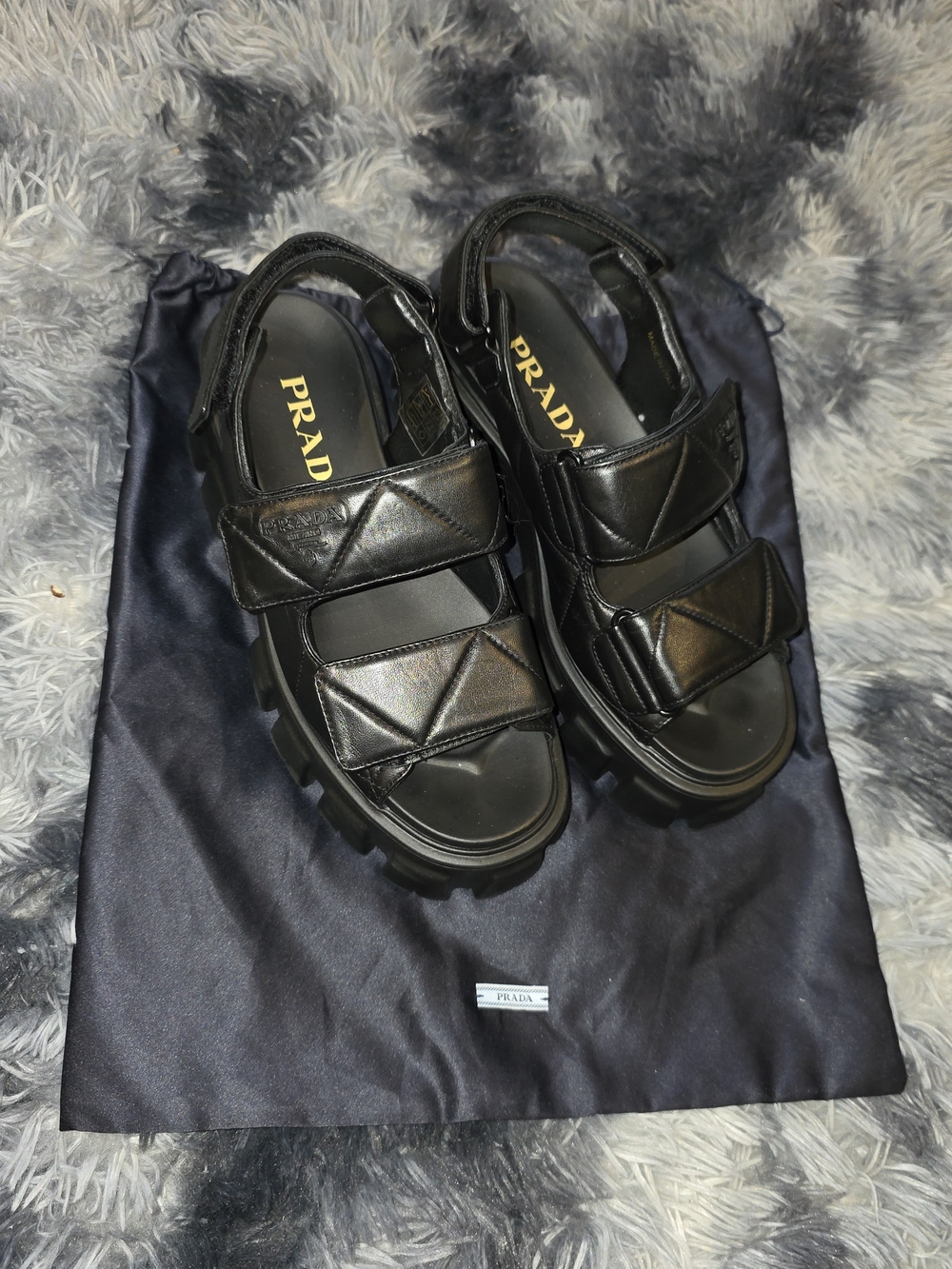 Prada Black Velcro Chunky Sandals